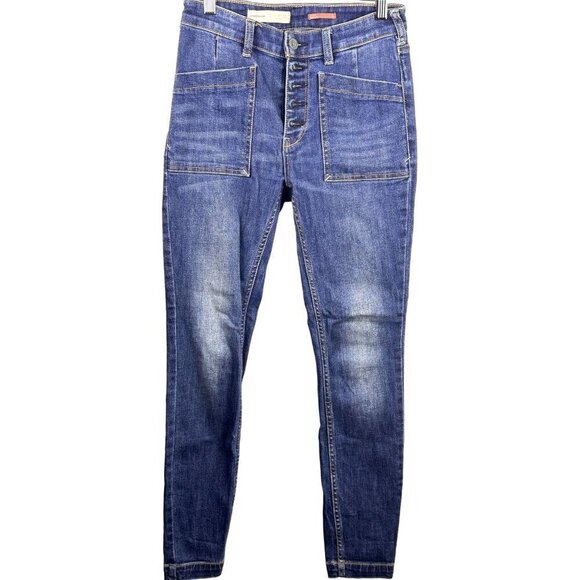 Anthropologie Pilcro High-Rise Button-Fly Skinny Jeans Sz 6 Dark Rinse EUC - Picture 1 of 8